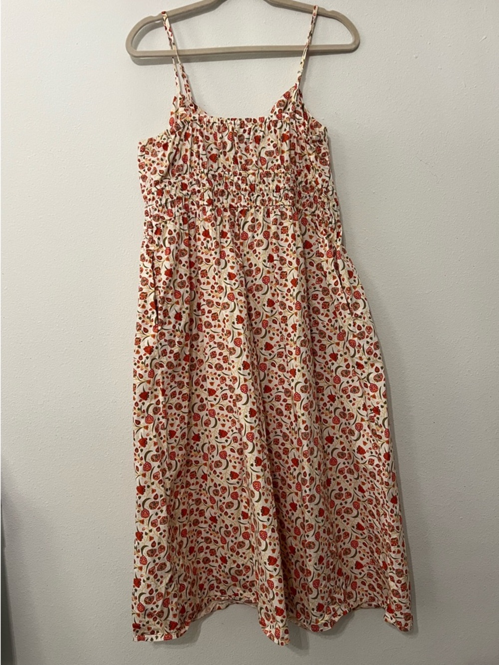 Old Navy Cream Midi Sundress with Red Floral Print Spaghetti Strap size Large - Picture 3 of 9